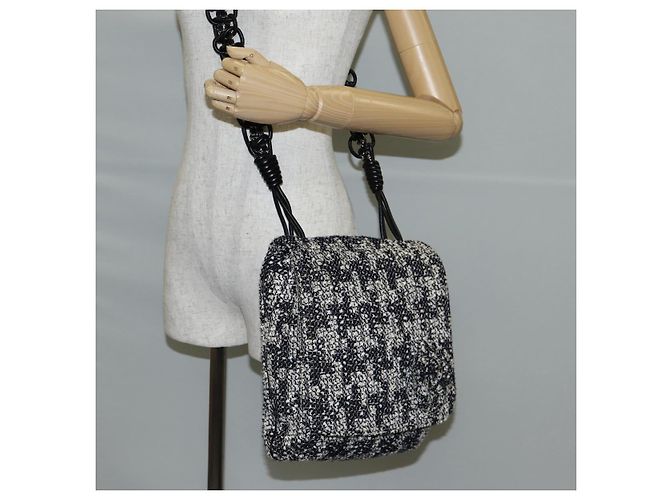 Borsa a Spalla CHANEL Catena Tweed Nero Argento CC Auth 131083SM - vista 29