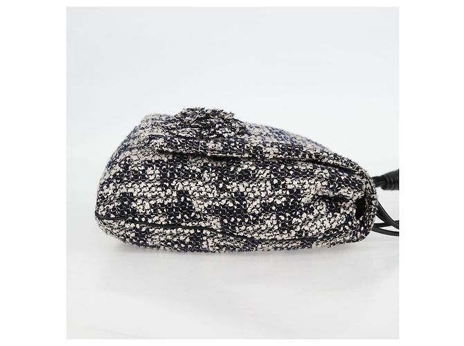 Borsa a Spalla CHANEL Catena Tweed Nero Argento CC Auth 131083SM - vista 4