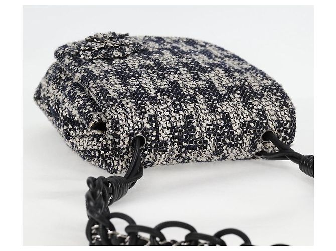 Borsa a Spalla CHANEL Catena Tweed Nero Argento CC Auth 131083SM - vista 6