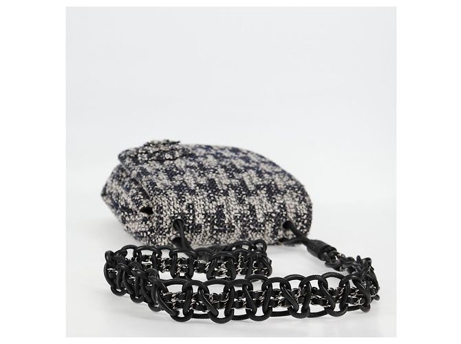 Borsa a Spalla CHANEL Catena Tweed Nero Argento CC Auth 131083SM - vista 7