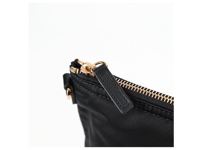 Bolsa de mão VERSACE em nylon 2 vias preta e dourada Auth 118725V Preto Dourado - vista 10