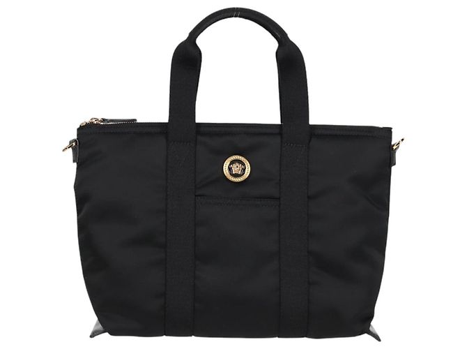 Bolsa de mão VERSACE em nylon 2 vias preta e dourada Auth 118725V Preto Dourado - vista 13