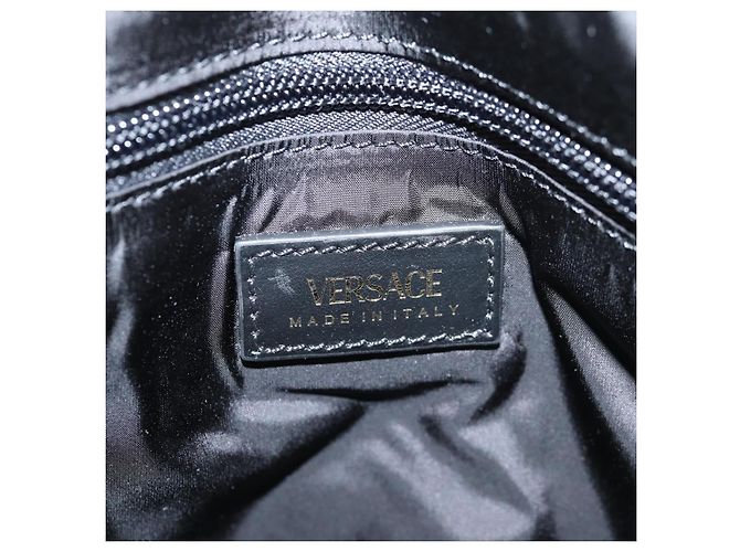 Bolsa de mão VERSACE em nylon 2 vias preta e dourada Auth 118725V Preto Dourado - vista 18