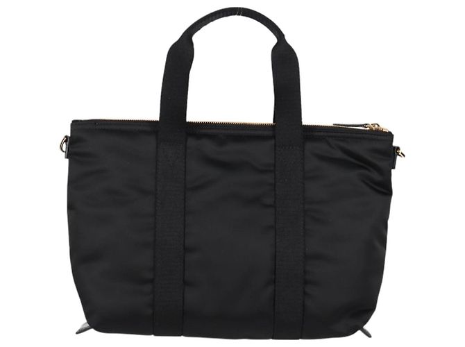 Bolsa de mão VERSACE em nylon 2 vias preta e dourada Auth 118725V Preto Dourado - vista 2