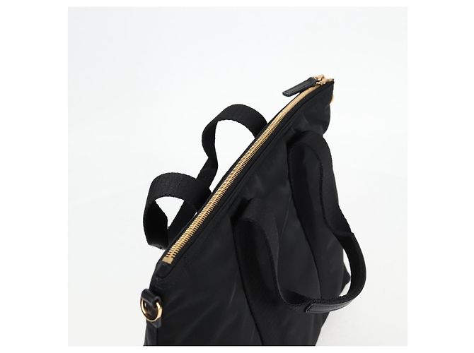 Bolsa de mão VERSACE em nylon 2 vias preta e dourada Auth 118725V Preto Dourado - vista 6