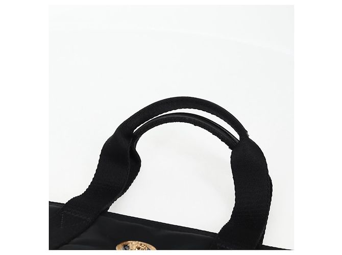 Bolsa de mão VERSACE em nylon 2 vias preta e dourada Auth 118725V Preto Dourado - vista 8