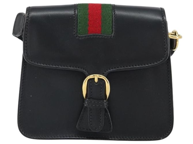 Borsa a Spalla in Pelle Gucci Web Sherry Line Nera Rossa 007 1274 0230 Auth 162391V Nero Rosso Verde - vista 13