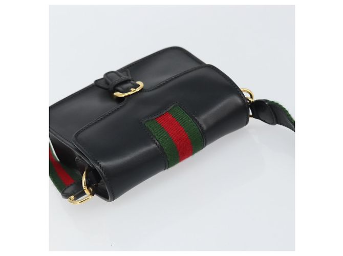 Borsa a Spalla in Pelle Gucci Web Sherry Line Nera Rossa 007 1274 0230 Auth 162391V Nero Rosso Verde - vista 6