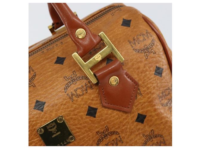 MCM Vicetos Logogram Borsa a Mano PVC Marrone Oro Auth BA7030 D'oro - vista 10