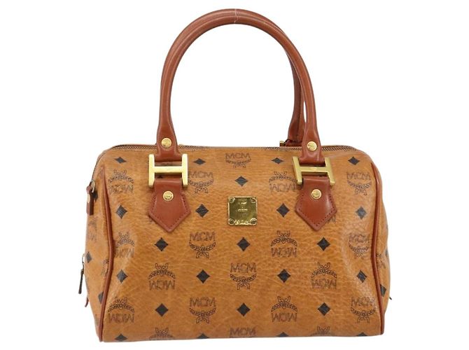 MCM Vicetos Logogram Borsa a Mano PVC Marrone Oro Auth BA7030 D'oro - vista 13
