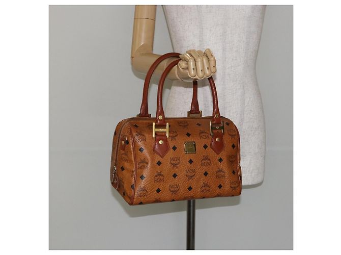 MCM Vicetos Logogram Borsa a Mano PVC Marrone Oro Auth BA7030 D'oro - vista 21