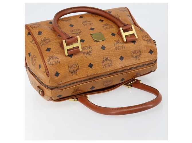 MCM Vicetos Logogram Borsa a Mano PVC Marrone Oro Auth BA7030 D'oro - vista 6