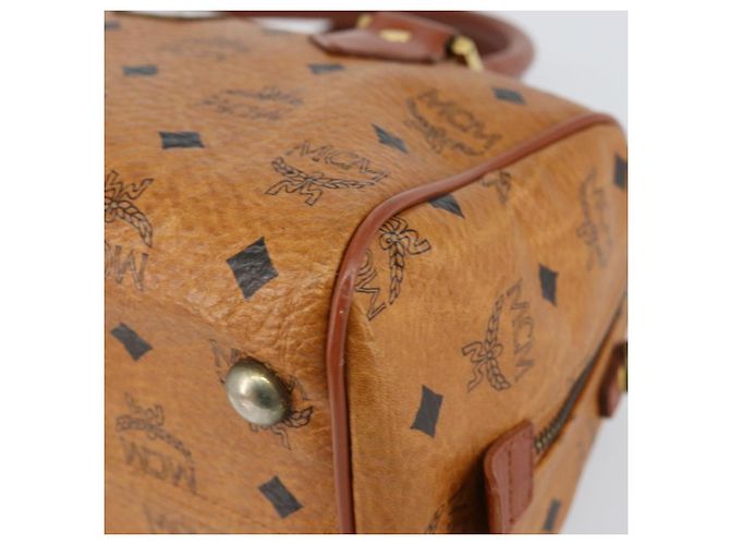 MCM Vicetos Logogram Borsa a Mano PVC Marrone Oro Auth BA7030 D'oro - vista 9