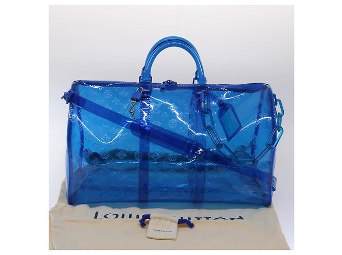 LOUIS VUITTON Borsa Keepall Bandoulière 50 in Vinile Monogram Blu M53272 Auth 46351SM - vista 12