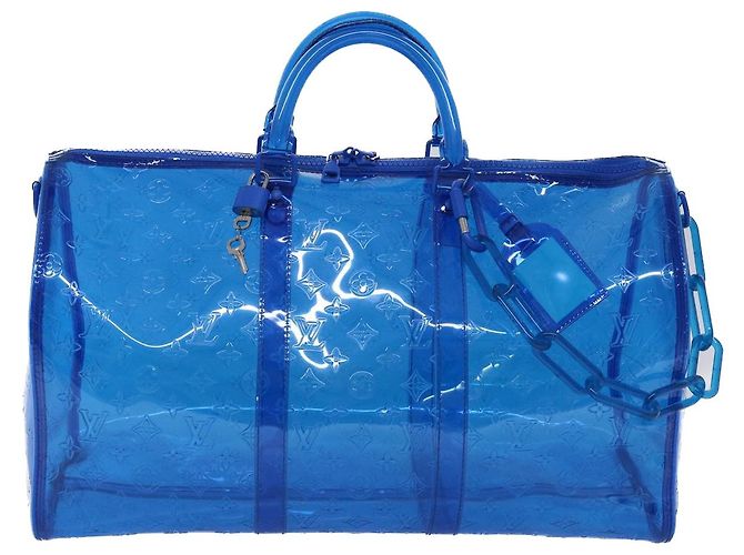 LOUIS VUITTON Borsa Keepall Bandoulière 50 in Vinile Monogram Blu M53272 Auth 46351SM - vista 13