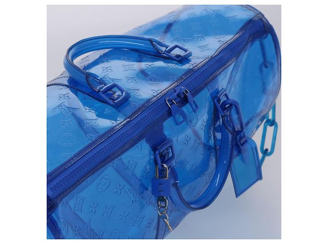 LOUIS VUITTON Borsa Keepall Bandoulière 50 in Vinile Monogram Blu M53272 Auth 46351SM - vista 6