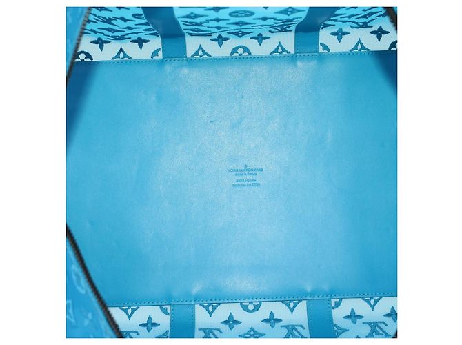 LOUIS VUITTON Monogram Mesh Keepall Triangle 50 Tasche Blau M45048 LV Auth 46405SAM Türkis - Ansicht 10