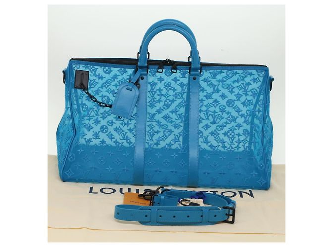 LOUIS VUITTON Monogram Mesh Keepall Triangle 50 Tasche Blau M45048 LV Auth 46405SAM Türkis - Ansicht 12