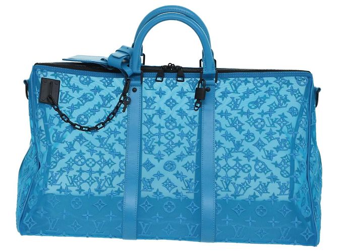 LOUIS VUITTON Monogram Mesh Keepall Triangle 50 Tasche Blau M45048 LV Auth 46405SAM Türkis - Ansicht 13