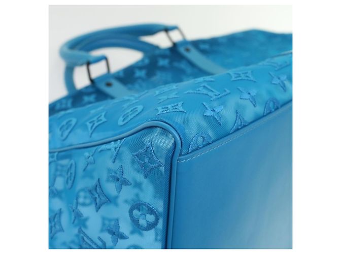 LOUIS VUITTON Monogram Mesh Keepall Triangle 50 Tasche Blau M45048 LV Auth 46405SAM Türkis - Ansicht 17