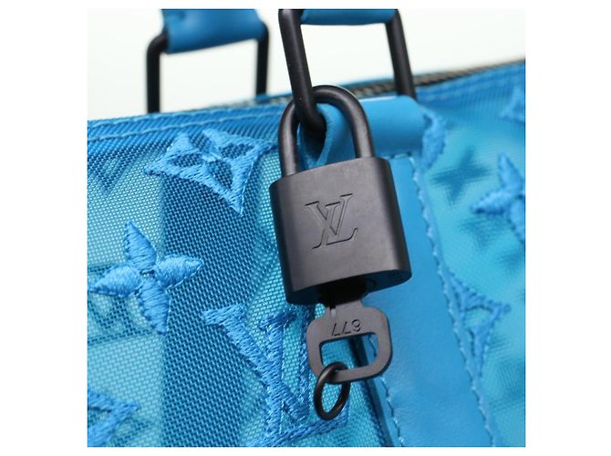LOUIS VUITTON Monogram Mesh Keepall Triangle 50 Tasche Blau M45048 LV Auth 46405SAM Türkis - Ansicht 18