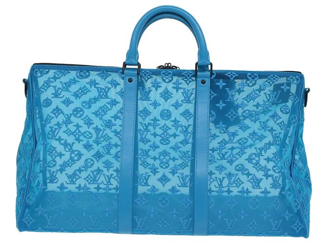 LOUIS VUITTON Monogram Mesh Keepall Triangle 50 Tasche Blau M45048 LV Auth 46405SAM Türkis - Ansicht 2