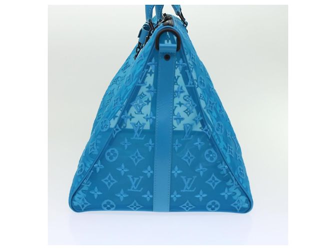 LOUIS VUITTON Monogram Mesh Keepall Triangle 50 Tasche Blau M45048 LV Auth 46405SAM Türkis - Ansicht 3