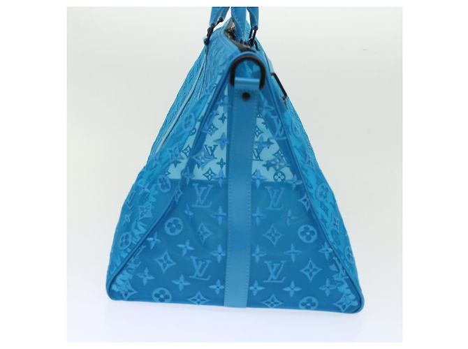 LOUIS VUITTON Monogram Mesh Keepall Triangle 50 Tasche Blau M45048 LV Auth 46405SAM Türkis - Ansicht 4