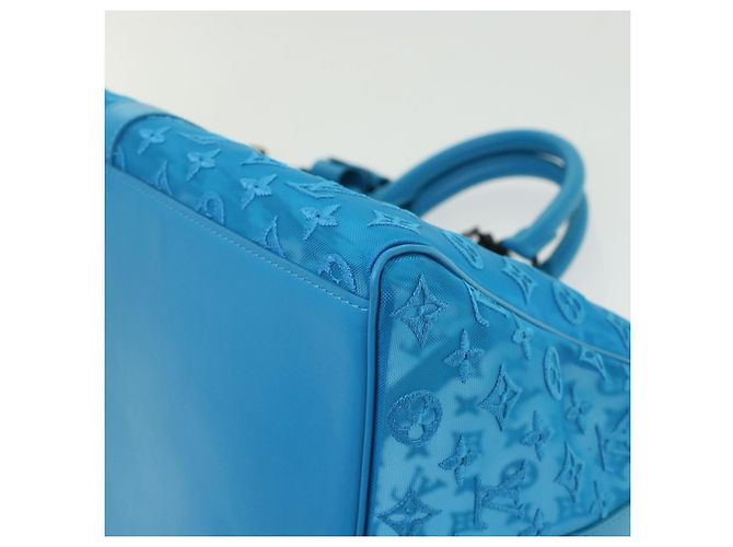 LOUIS VUITTON Monogram Mesh Keepall Triangle 50 Tasche Blau M45048 LV Auth 46405SAM Türkis - Ansicht 8