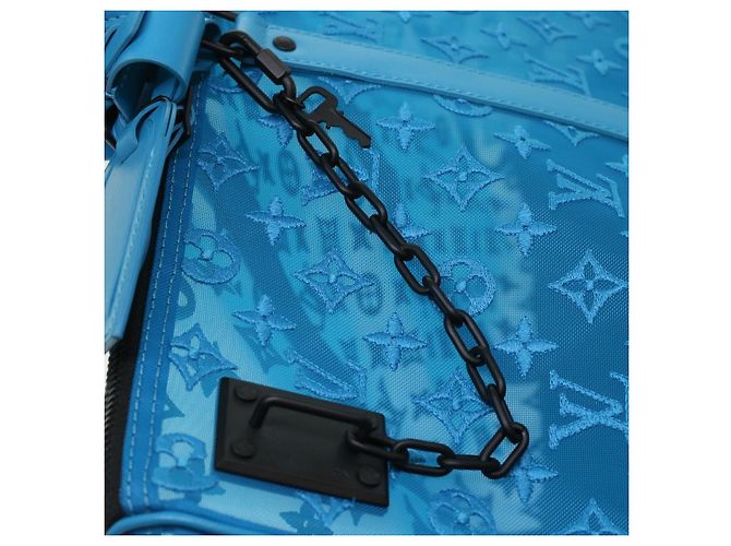 LOUIS VUITTON Monogram Mesh Keepall Triangle 50 Tasche Blau M45048 LV Auth 46405SAM Türkis - Ansicht 9
