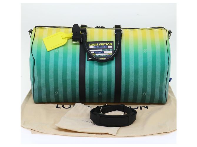 LOUIS VUITTON Keepall Bandouliere 50 Damier Stripe Gradation M59912 Auth 51138SM Verde - vista 12