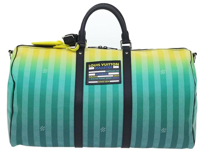 LOUIS VUITTON Keepall Bandouliere 50 Damier Stripe Gradation M59912 Auth 51138SM Verde - vista 13