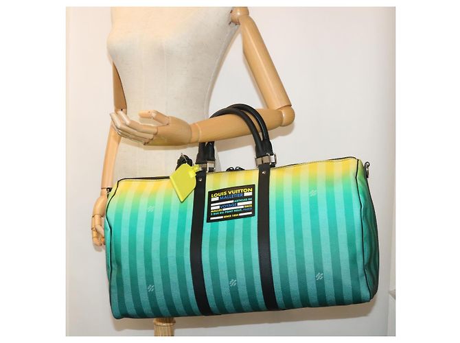 LOUIS VUITTON Keepall Bandouliere 50 Damier Stripe Gradation M59912 Auth 51138SM Verde - vista 29