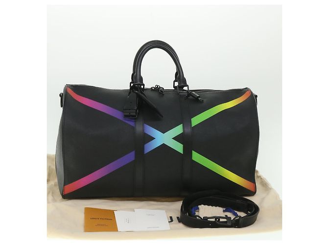LOUIS VUITTON Taiga Rainbow Keepall Bandouliere 50 Borsa Boston M30345 Auth 55863SM Nero Multicolore - vista 12