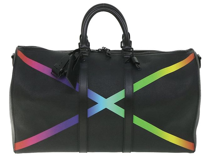 LOUIS VUITTON Taiga Rainbow Keepall Bandouliere 50 Borsa Boston M30345 Auth 55863SM Nero Multicolore - vista 13