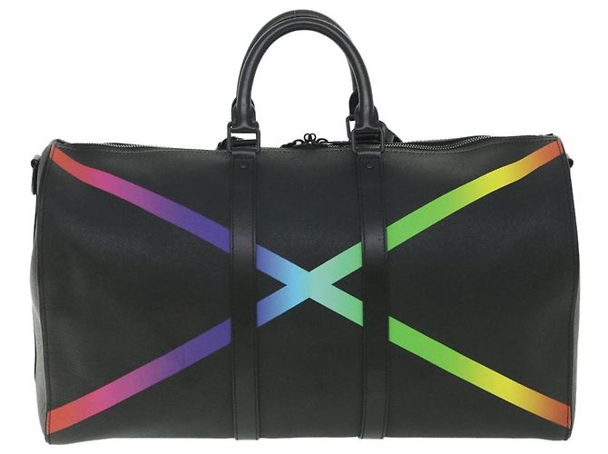 LOUIS VUITTON Taiga Rainbow Keepall Bandouliere 50 Borsa Boston M30345 Auth 55863SM Nero Multicolore - vista 2