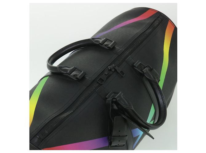 LOUIS VUITTON Taiga Rainbow Keepall Bandouliere 50 Borsa Boston M30345 Auth 55863SM Nero Multicolore - vista 7