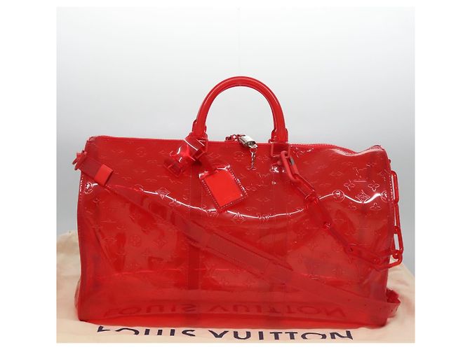 LOUIS VUITTON Borsa Keepall Bandoulière 50 Monogram Vinile Rossa M41416 Auth ec591SAM Rosso - vista 12