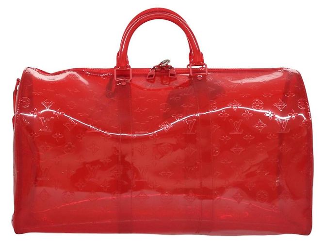 LOUIS VUITTON Borsa Keepall Bandoulière 50 Monogram Vinile Rossa M41416 Auth ec591SAM Rosso - vista 2