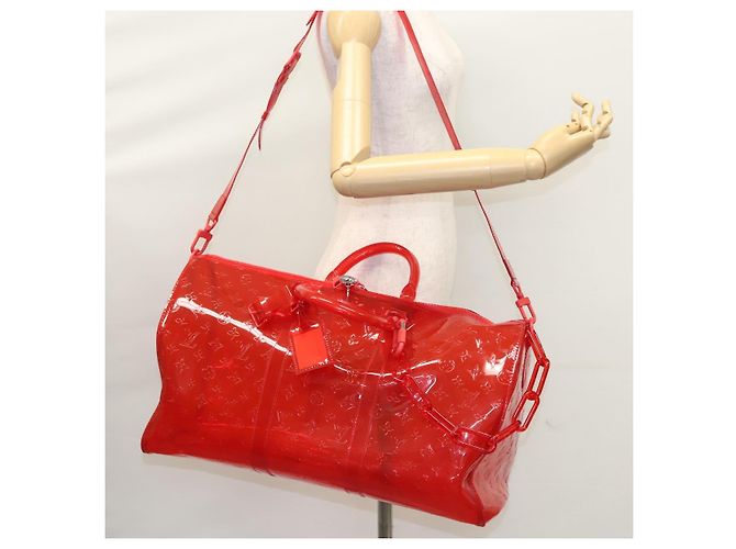LOUIS VUITTON Borsa Keepall Bandoulière 50 Monogram Vinile Rossa M41416 Auth ec591SAM Rosso - vista 29