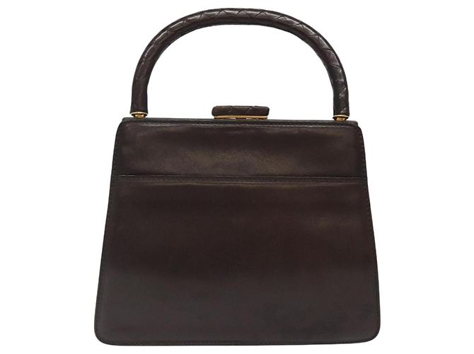 BORSO A MANO IN PELLE INTRECCIATO BOTTEGA VENETA Marrone Oro Auth 123359A - vista 2