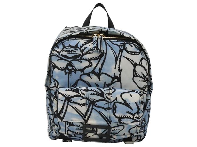FENDI Backpack Nylon Light Blue Gold Auth 127211A Golden - view 13