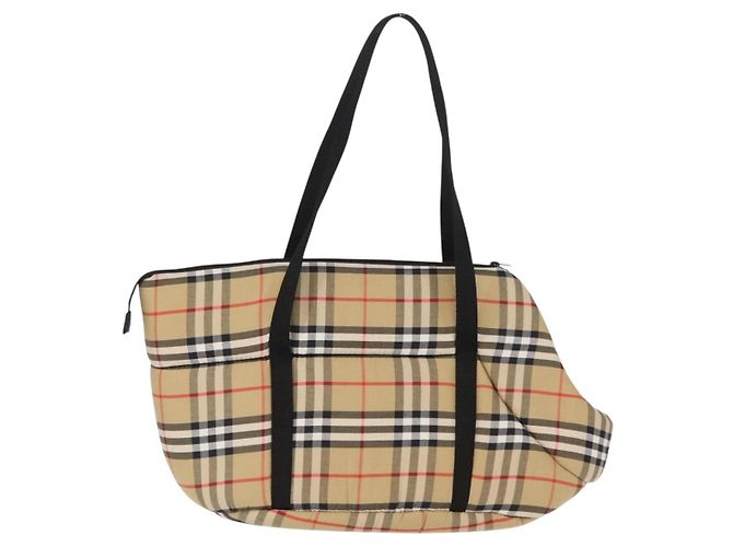 BURBERRY Nova Check Pet Carry Canvas Beige Silver Auth BA9738A - view 2