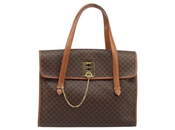Céline Borsa tote in tela Macadam CELINE in pelle PVC marrone oro Auth LNZ801 D'oro - vista 13