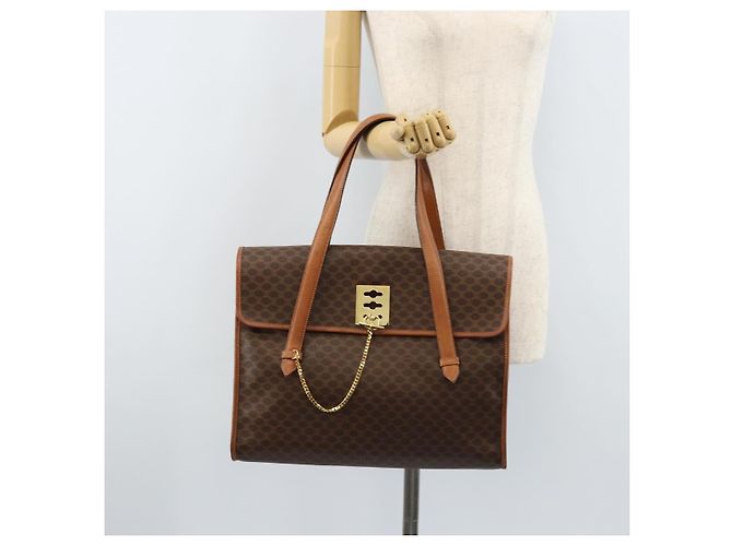 Céline Borsa tote in tela Macadam CELINE in pelle PVC marrone oro Auth LNZ801 D'oro - vista 24
