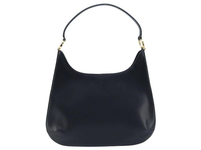 Borsa a Spalla Gancini in Pelle Salvatore Ferragamo Blu Navy Oro Auth gh1923 - vista 13