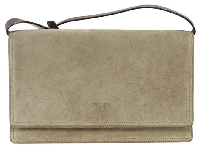 PRADA Schultertasche Wildleder Beige Silber Auth bs34098 - Ansicht 13