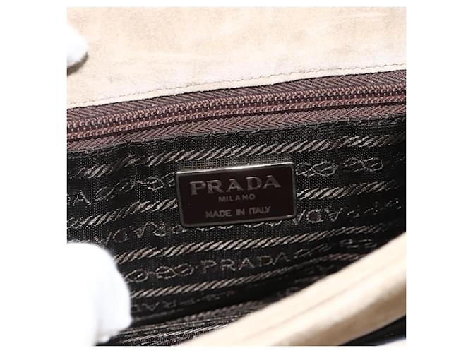 PRADA Schultertasche Wildleder Beige Silber Auth bs34098 - Ansicht 17