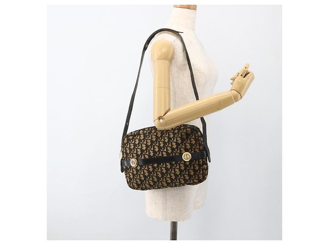 Borsa a Spalla in Tela Trotter Christian Dior Blu Navy Oro Auth BAZ455 D'oro - vista 18
