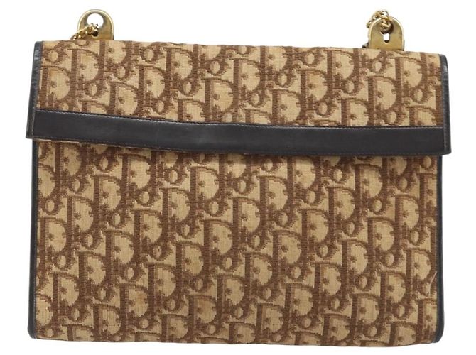 Borsa a spalla in tela Trotter Christian Dior marrone oro Auth bs34135 D'oro - vista 13